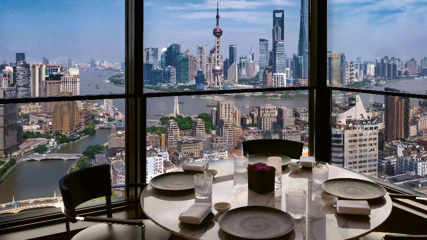 A detail of the view from Il Ristorante - Niko Romito at The Bvlgari Hotel Shanghai